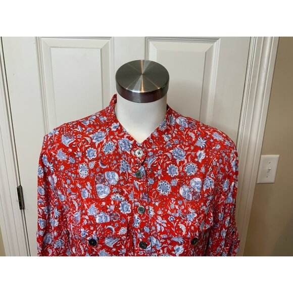 Zadig & Voltaire Cookis Red Blue Floral Satin Short Sleeve Romper Size Large - Picture 3 of 7